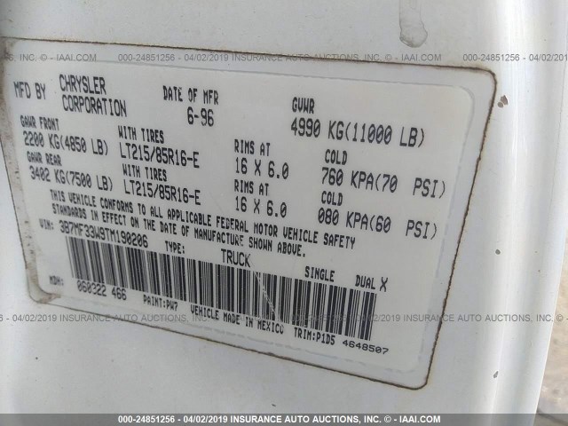 3B7MF33W9TM190206 - 1996 DODGE RAM 3500 WHITE photo 9