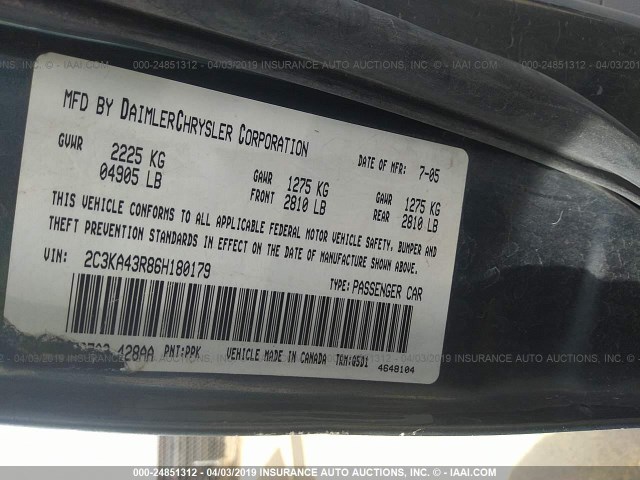 2C3KA43R86H180179 - 2006 CHRYSLER 300 BLUE photo 9