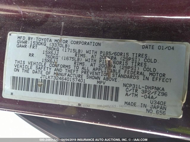 JTLKT324640157401 - 2004 TOYOTA SCION XB BURGUNDY photo 9