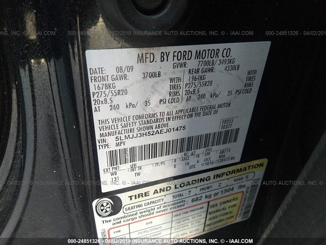 5LMJJ3H52AEJ01475 - 2010 LINCOLN NAVIGATOR L 黑色 照片 9