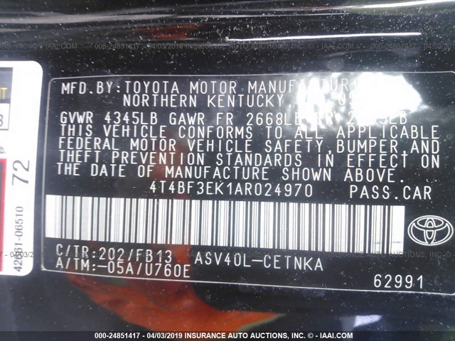 4T4BF3EK1AR024970 - 2010 TOYOTA CAMRY SE/LE/XLE BLACK photo 9