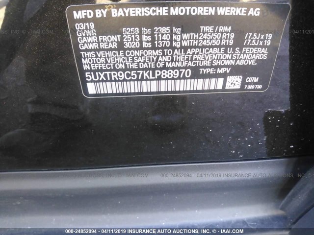 5UXTR9C57KLP88970 - 2019 BMW X3 XDRIVE30I BLACK photo 9