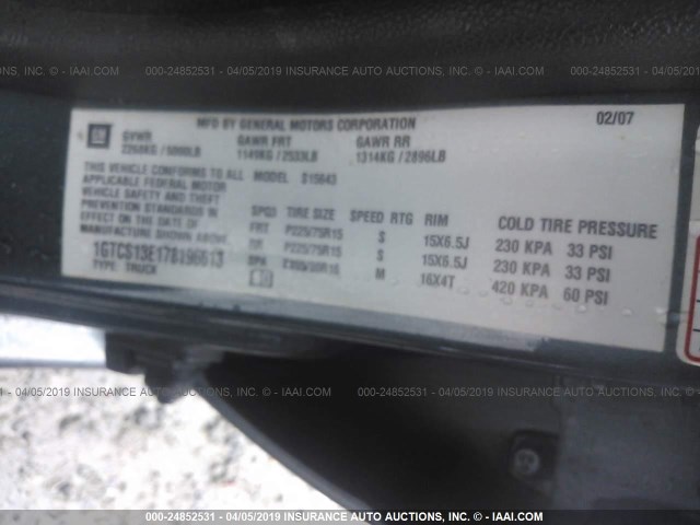 1GTCS13E178196613 - 2007 GMC CANYON GREEN photo 9