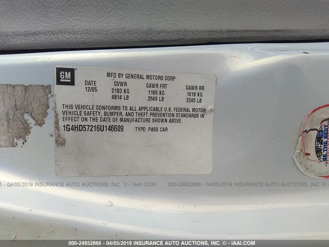 1G4HD57216U146609 - 2006 BUICK LUCERNE CXL WHITE photo 9