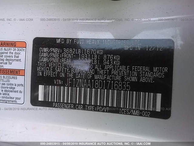 JF1ZNAA18D1716835 - 2013 TOYOTA SCION FR-S WHITE photo 9