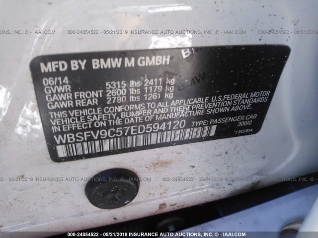 WBSFV9C57ED594120 - 2014 BMW M5 WHITE photo 9