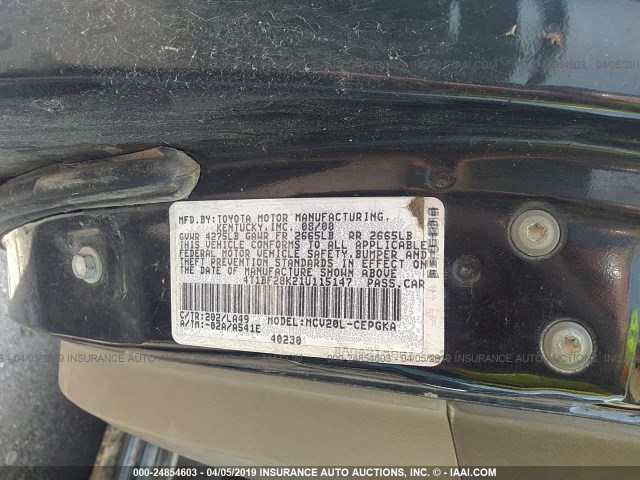 4T1BF28K21U115147 - 2001 TOYOTA CAMRY LE/XLE 黑色 照片 9