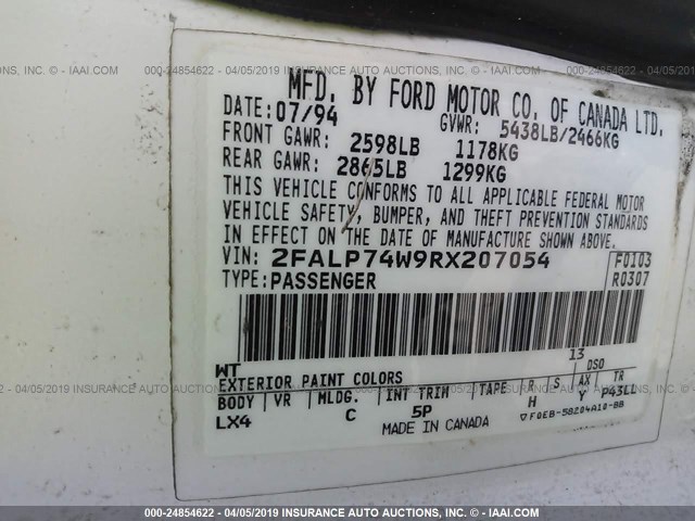 2FALP74W9RX207054 - 1994 FORD CROWN VICTORIA LX WHITE photo 9