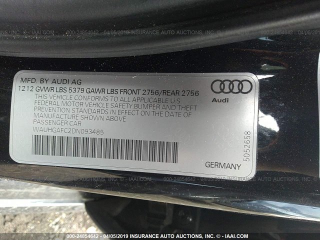 WAUHGAFC2DN093485 - 2013 AUDI A6 PRESTIGE BLACK photo 9