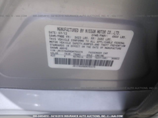 JN1CV6AR8DM750276 - 2013 INFINITI G37 SILVER photo 9