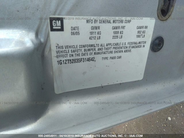 1G1ZT52835F314642 - 2005 CHEVROLET MALIBU LS SILVER photo 9