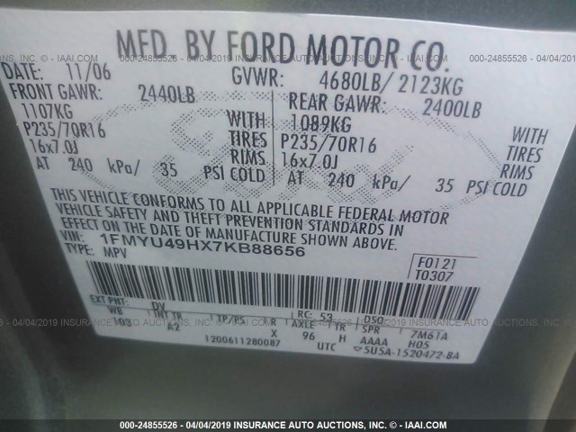 1FMYU49HX7KB88656 - 2007 FORD ESCAPE HEV GREEN photo 9