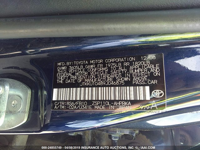 JTKKU10489J046875 - 2009 TOYOTA SCION XD BLUE photo 9