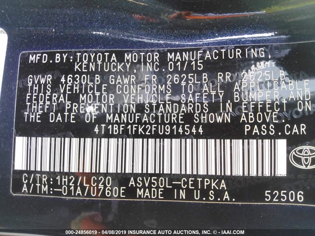 4T1BF1FK2FU914544 - 2015 TOYOTA CAMRY LE/XLE/SE/XSE Dark Blue photo 9