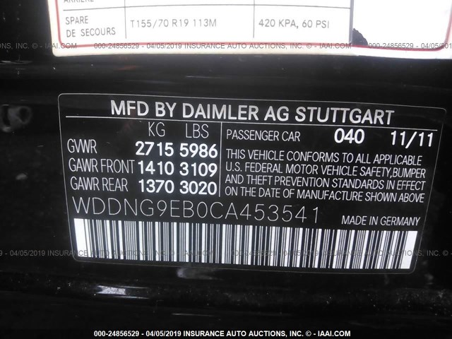 WDDNG9EB0CA453541 - 2012 MERCEDES-BENZ S 550 4MATIC BLACK photo 9