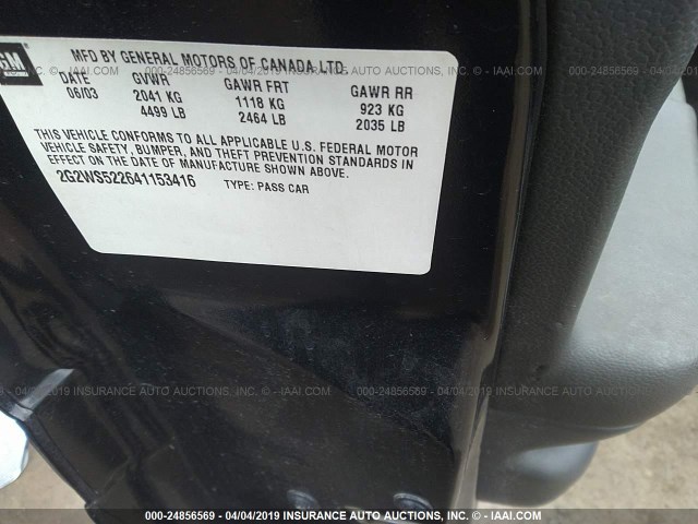 2G2WS522641153416 - 2004 PONTIAC GRAND PRIX GT2 BLACK photo 9