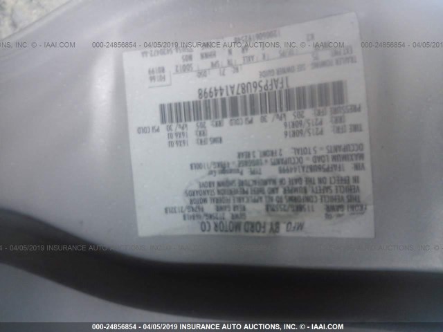 1FAFP56U87A144998 - 2007 FORD TAURUS SEL SILVER photo 9