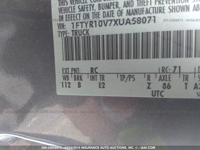 1FTYR10V7XUA58071 - 1999 FORD RANGER GRAY photo 9