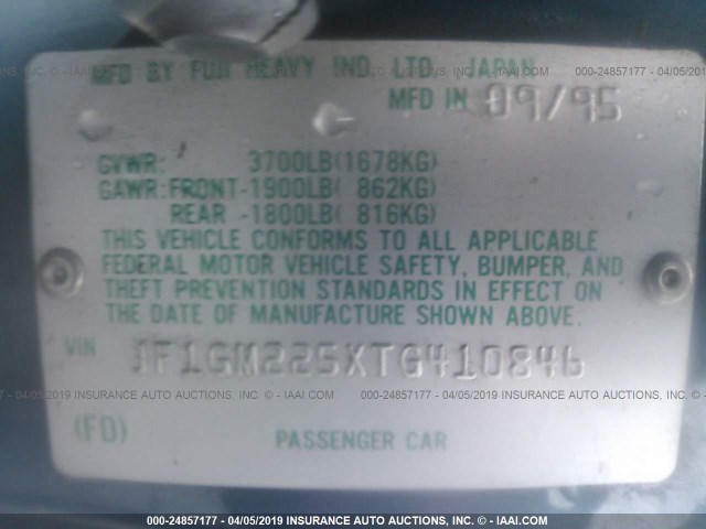 JF1GM225XTG410846 - 1996 SUBARU IMPREZA BRIGHTON GREEN photo 9