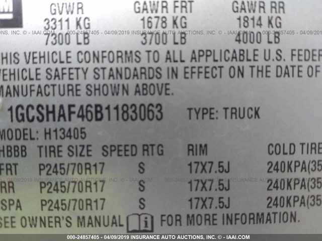 1GCSHAF46B1183063 - 2011 CHEVROLET EXPRESS G1500  WHITE photo 9