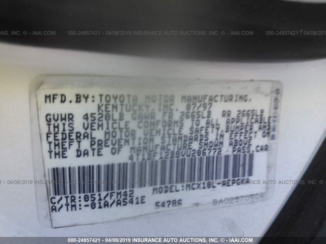 4T1BF12B8VU206772 - 1997 TOYOTA AVALON XL/XLS WHITE photo 9