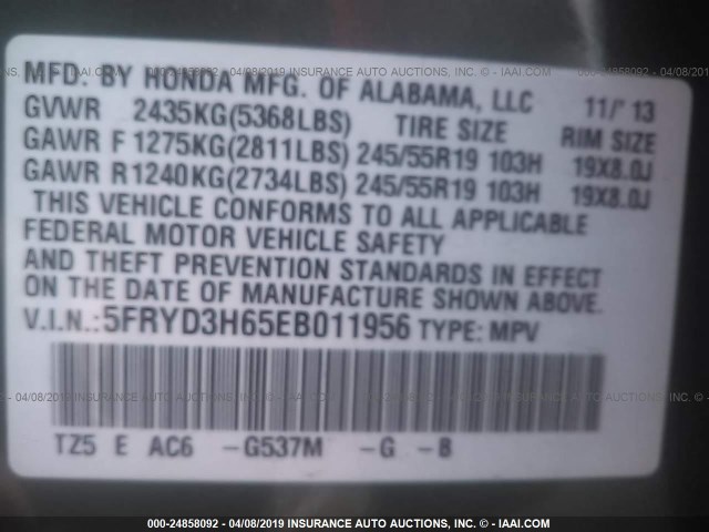 5FRYD3H65EB011956 - 2014 ACURA MDX TECHNOLOGY GREEN photo 9