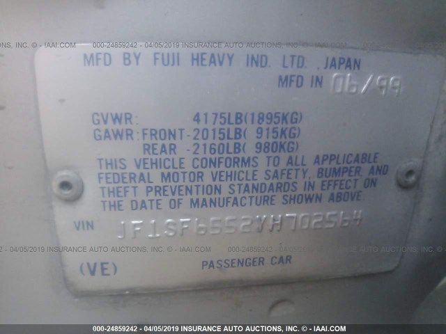 JF1SF6552YH702564 - 2000 SUBARU FORESTER S SILVER photo 9
