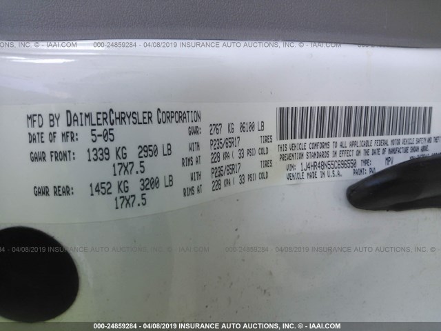 1J4HR48N55C696550 - 2005 JEEP GRAND CHEROKEE LAREDO/COLUMBIA/FREEDOM 白色 照片 9