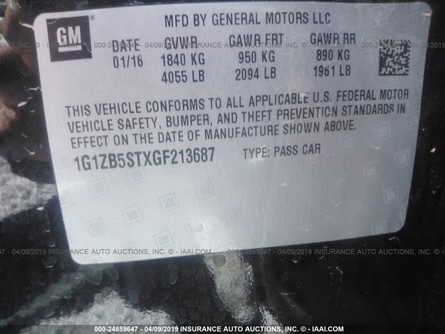 1G1ZB5STXGF213687 - 2016 CHEVROLET MALIBU LS BLACK photo 9