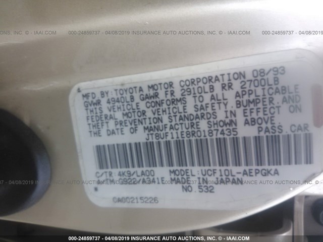 JT8UF11E8R0187435 - 1994 LEXUS LS 400 Champagne photo 9