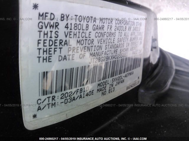 JT2BG28KXW0255861 - 1998 TOYOTA CAMRY LE/XLE BLACK photo 9