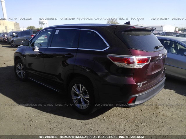 5TDJKRFH6ES061275 - 2014 TOYOTA HIGHLANDER XLE MAROON photo 3