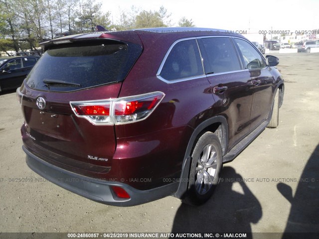 5TDJKRFH6ES061275 - 2014 TOYOTA HIGHLANDER XLE მუქწითელი ფოტო 4