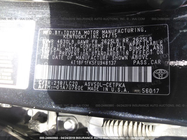 4T1BF1FK5FU948137 - 2015 TOYOTA CAMRY LE/XLE/SE/XSE BLACK photo 9