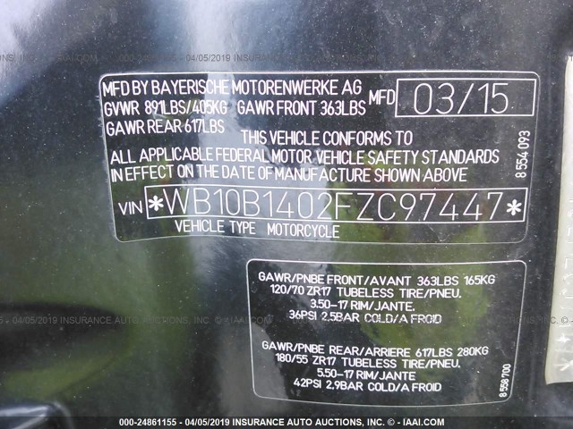 WB10B1402FZC97447 - 2015 BMW F800 R BLUE photo 10