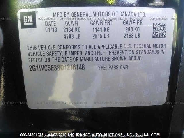 2G1WC5E38D1216148 - 2013 CHEVROLET IMPALA LTZ BLACK photo 9