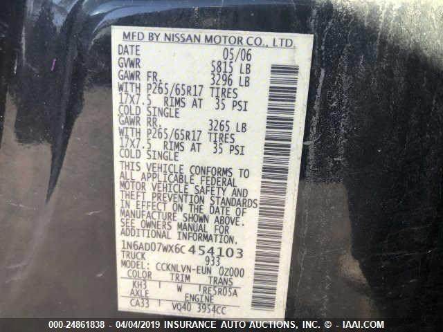 1N6AD07WX6C454103 - 2006 NISSAN FRONTIER BLACK photo 9