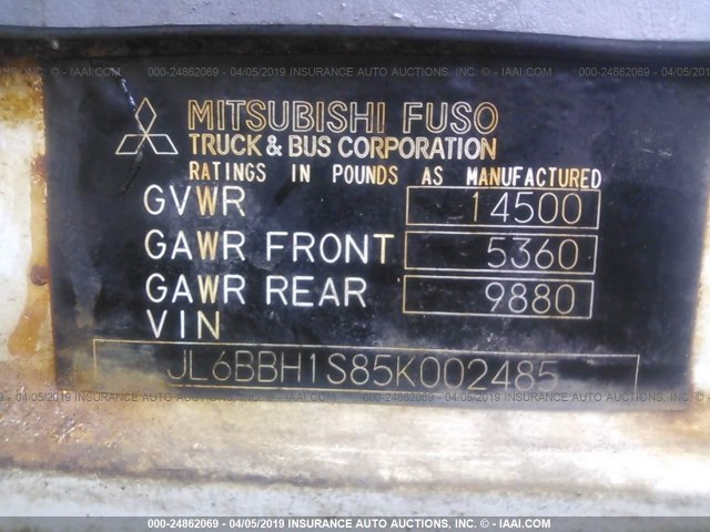 JL6BBH1S85K002485 - 2005 MITSUBISHI FUSO TRUCK FE 84D WHITE photo 9