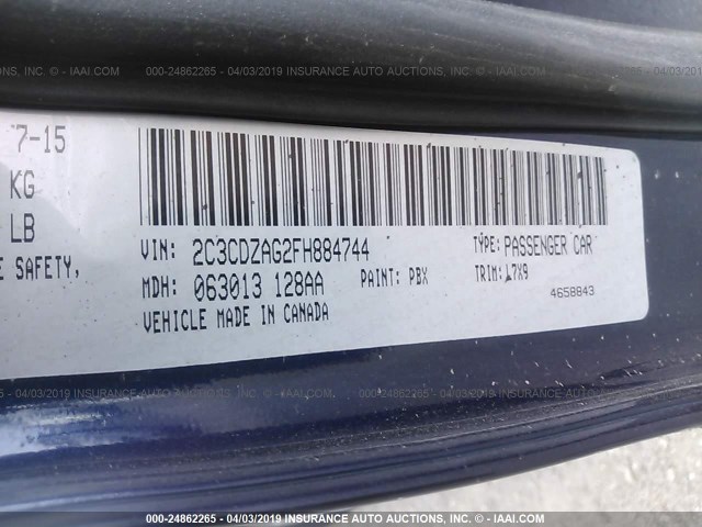 2C3CDZAG2FH884744 - 2015 DODGE CHALLENGER SXT BLUE photo 9