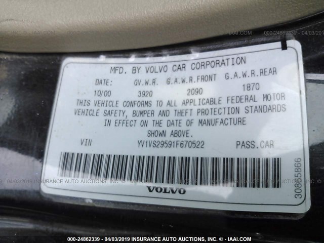 YV1VS29591F670522 - 2001 VOLVO S40 1.9T BLACK photo 9