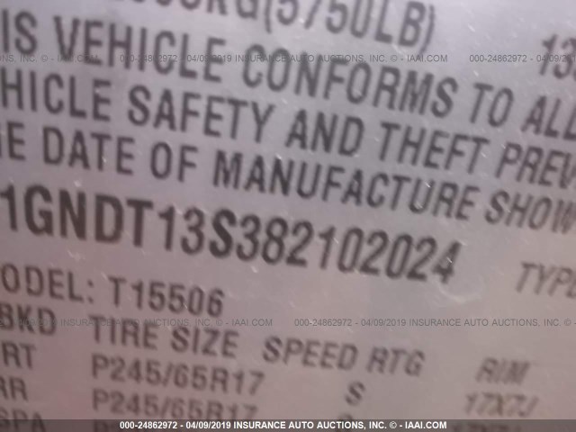 1GNDT13S382102024 - 2008 CHEVROLET TRAILBLAZER LS/LT SILVER photo 9