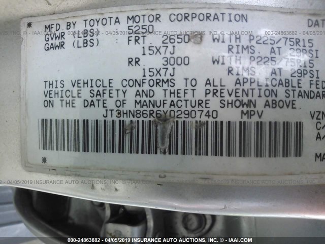 JT3HN86R6Y0290740 - 2000 TOYOTA 4RUNNER SR5 SILVER photo 9