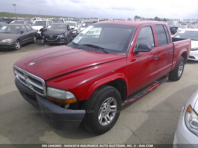 1D7HL38K54S602894 - 2004 DODGE DAKOTA QUAD SPORT RED photo 2