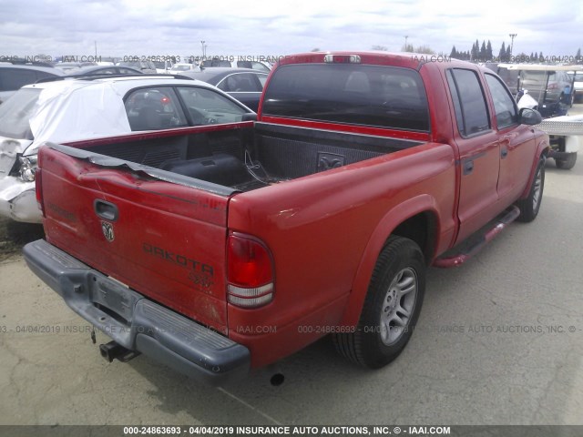 1D7HL38K54S602894 - 2004 DODGE DAKOTA QUAD SPORT RED photo 4