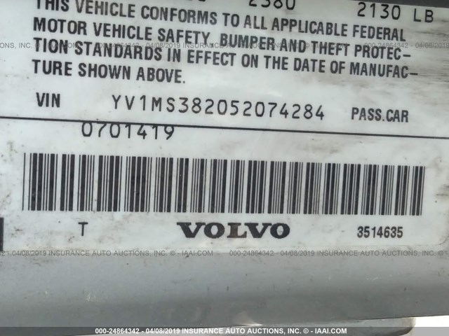 IYV1MS38205207428 - 2005 VOLVO S40 SILVER photo 9