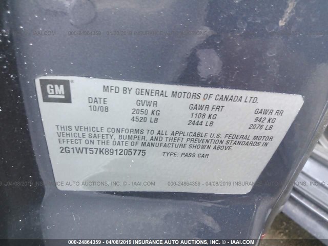 2G1WT57K891205775 - 2009 CHEVROLET IMPALA 1LT Tünd mavi foto 9