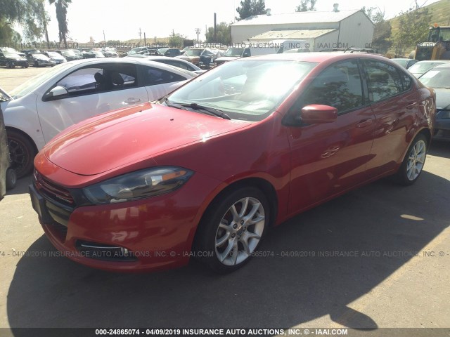 1C3CDFBH8DD691305 - 2013 DODGE DART SXT RED photo 2