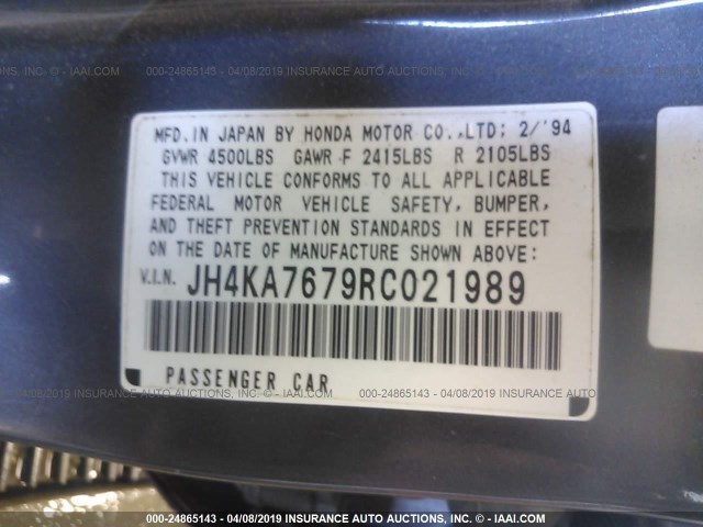 JH4KA7679RC021989 - 1994 ACURA LEGEND LS Pewter photo 9