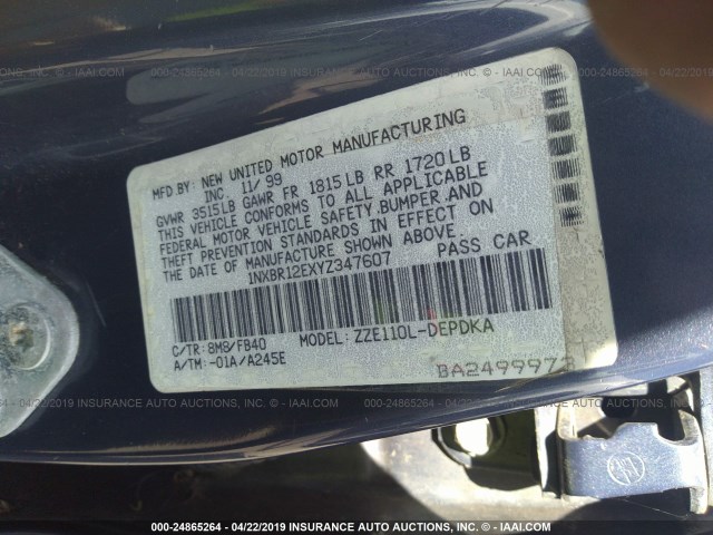 1NXBR12EXYZ347607 - 2000 TOYOTA COROLLA VE/CE/LE 蓝色 照片 9