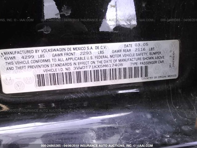 3VWDT71KX5M617408 - 2005 VOLKSWAGEN NEW JETTA TDI OPTION PACKAGE 2 BLACK photo 9